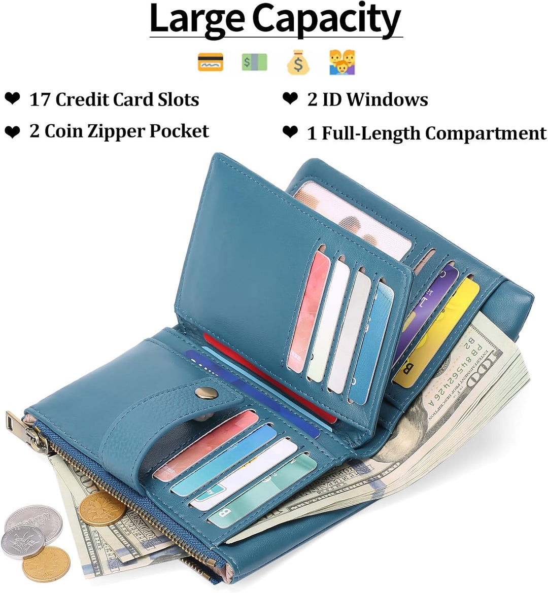 SENDEFN Geldbörsen für Damen Mittelgrosse, Dreifach Faltbare Portemonnaie Damen aus Leder, RFID-bloc