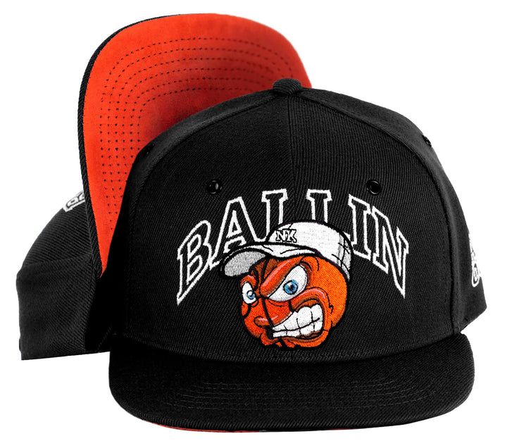 Nebelkind Snapback Cap Ballin' Schwarz Orangene Basketball-Comic-Figur Grössenverstellbar Unisex One