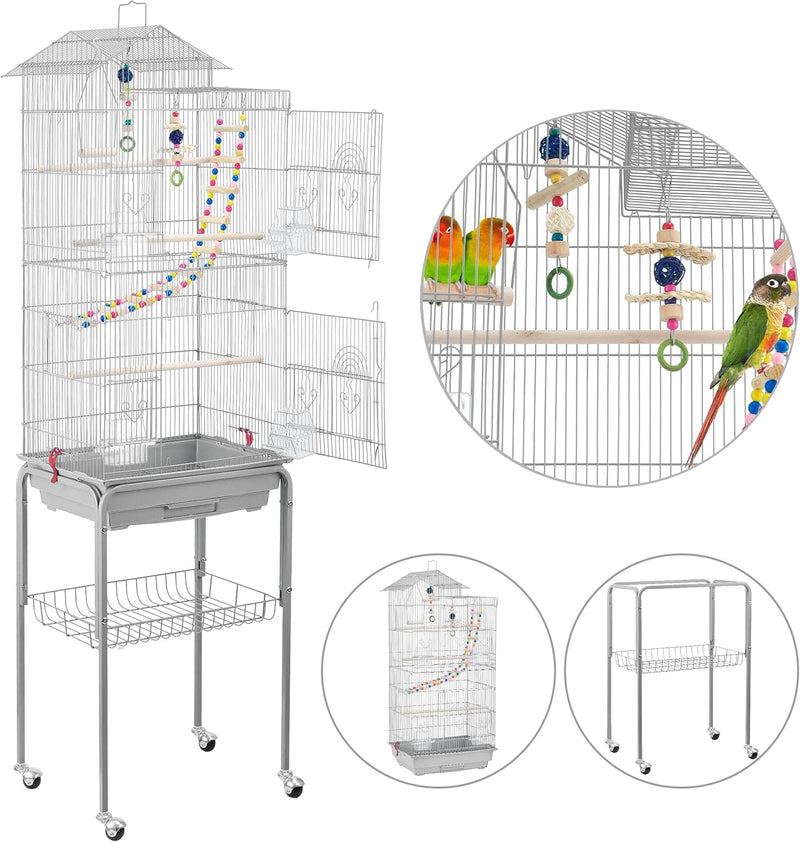 Yaheetech Vogelkäfig Wellensittich Kanarien Käfig mit Vogelspielzeug mit Ständer 46 x 35,5 x 158,5 c