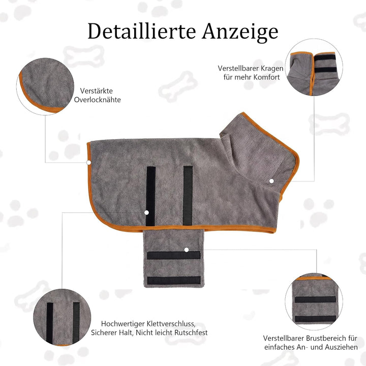 Hundebademantel Mikrofaser mit Klettverschluss saugstark | Als Bademantel Hund&amp;Hundehandtuch für all