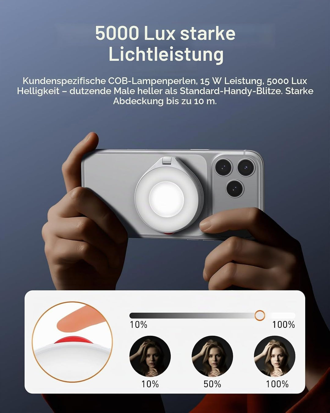 TELESIN 2-in-1 Magnetische Selfie-Leuchte mit Blitzlicht, MagSafe-kompatibel, CRI 85+, 5000 Lux Ring