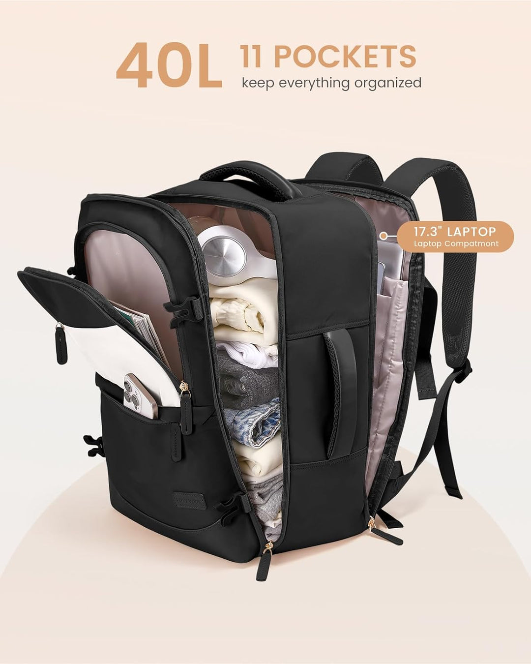LOVEVOOK Handgepäck Reiserucksack 4 Stück, 40L Rucksack Damen Herren Gross Flugzeug mit Nass- und Tr