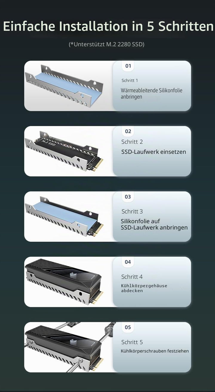 RGB Sync M.2 NVMe SSD Kühlkörper mit eingebautem Lüfter, Hochleistungskühlung, dynamische LED-Beleuc