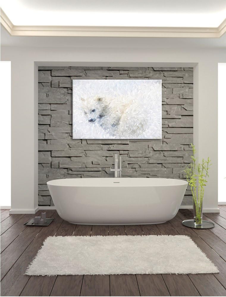 Pixxprint Eisbär im Schnee / 100x70cm Leinwandbild bespannt auf Holzrahmen/Wandbild Kunstdruck Dekor