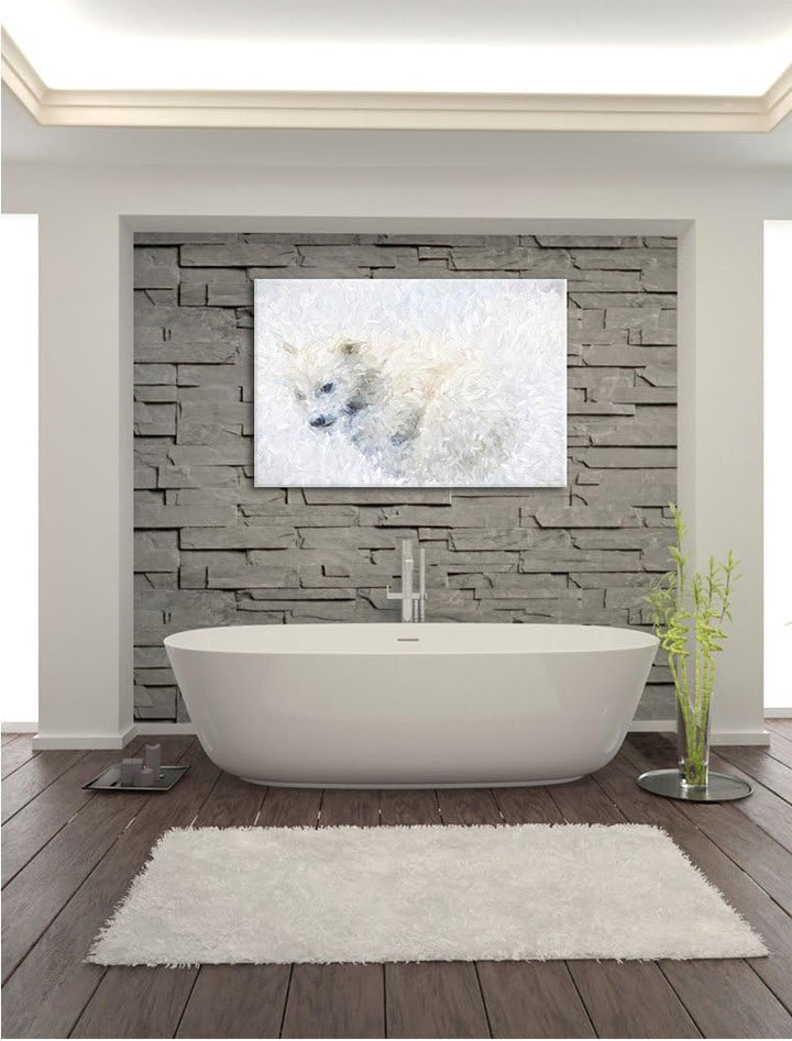 Pixxprint Eisbär im Schnee / 100x70cm Leinwandbild bespannt auf Holzrahmen/Wandbild Kunstdruck Dekor