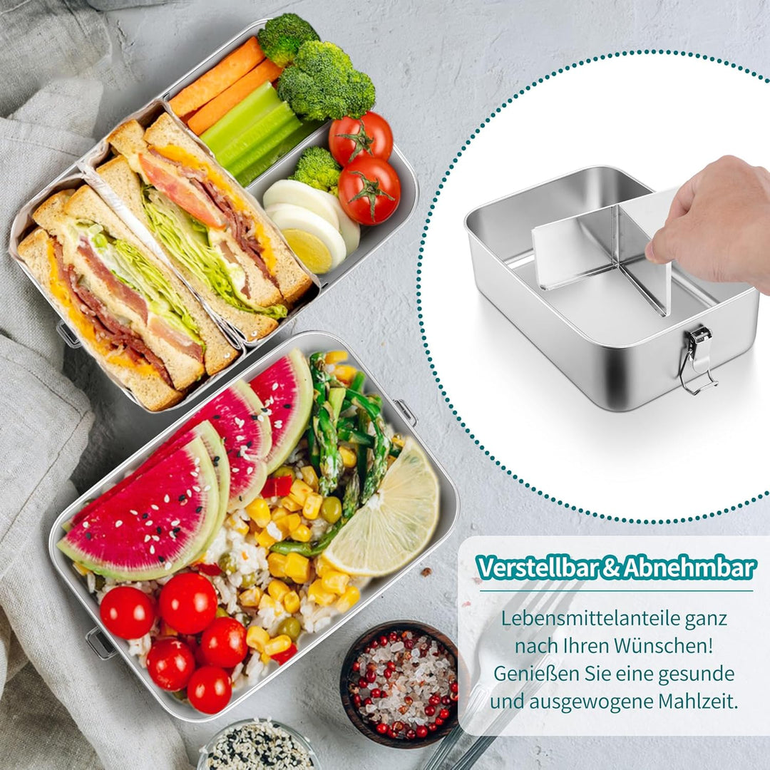 HaWare Brotdose mit Fächern, 2400ml Edelstahl Bento Box Lunchbox für Kinder & Erwachsene, Auslaufsic