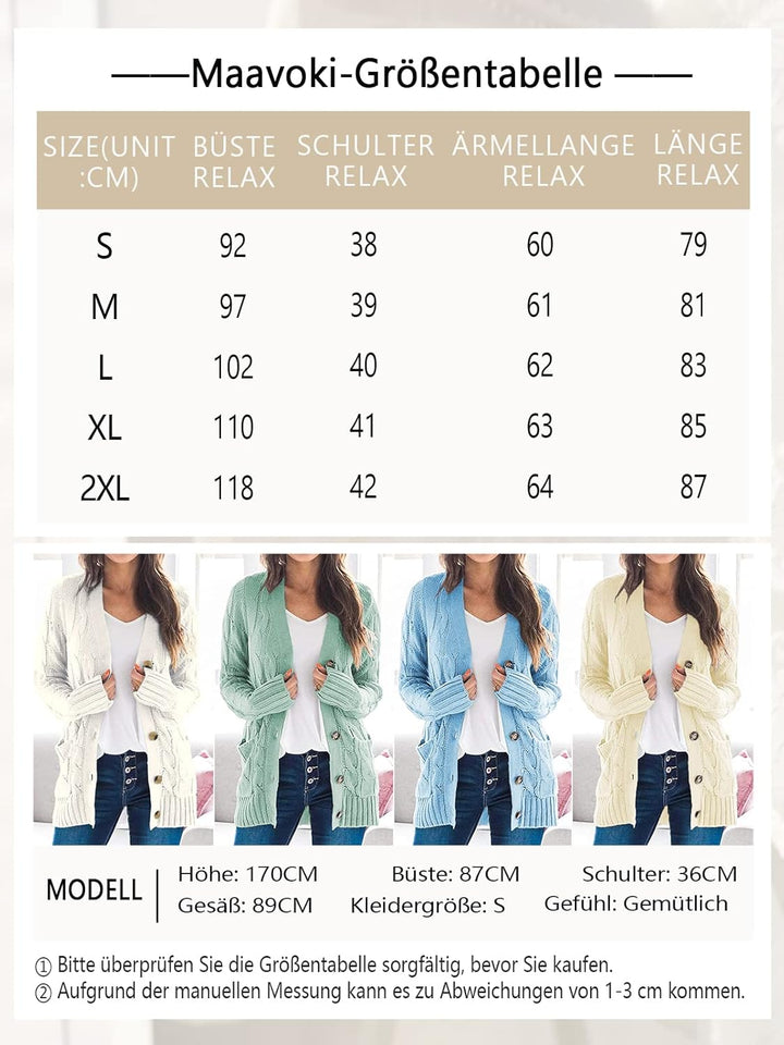 Maavoki Strickjacke Damen lang Elegant Open Front Grobstrick Strick Cardigan Langarm Strickjacken mi