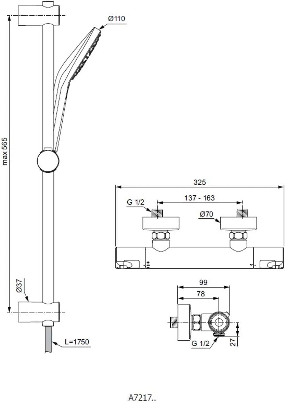 Ideal Standard A7217AA Ceratherm T50 Brausekombination Aufputz