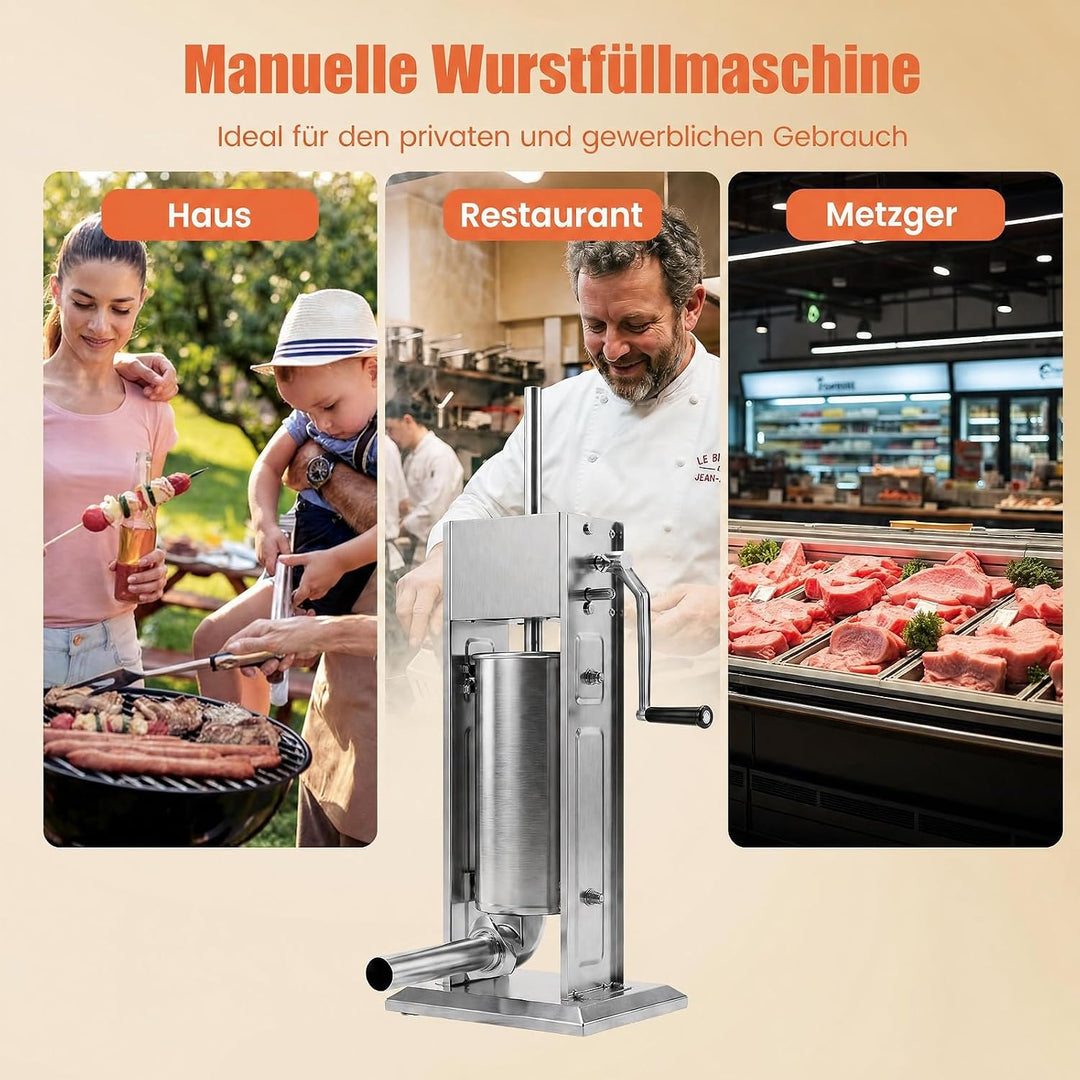 COSTWAY manueller Wurstfüller 5 L, Wurstfüllmaschine Edelstahl, Silber, 5 L