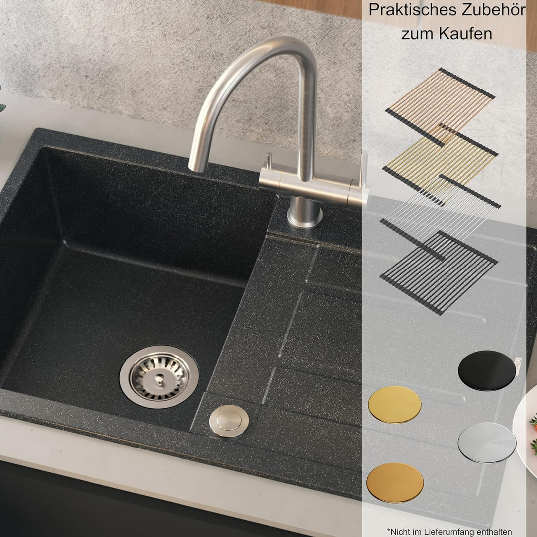 QUADRON Granitspüle Spülbecken | Grösse 78 x 50 x 22 cm, Farbe: Grau | MORGAN 111 Küchenspüle Granit