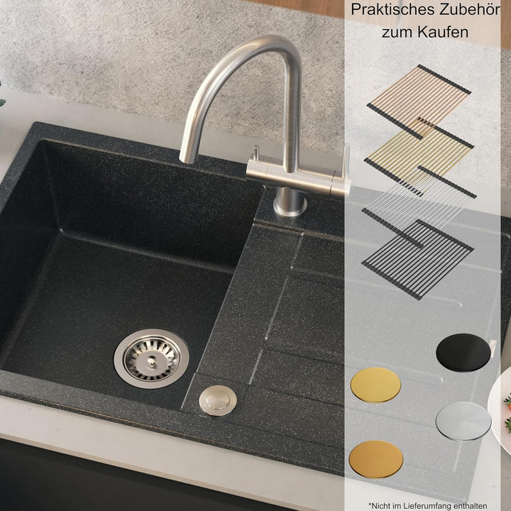 QUADRON Granitspüle Spülbecken | Grösse 78 x 50 x 22 cm, Farbe: Grau | MORGAN 111 Küchenspüle Granit