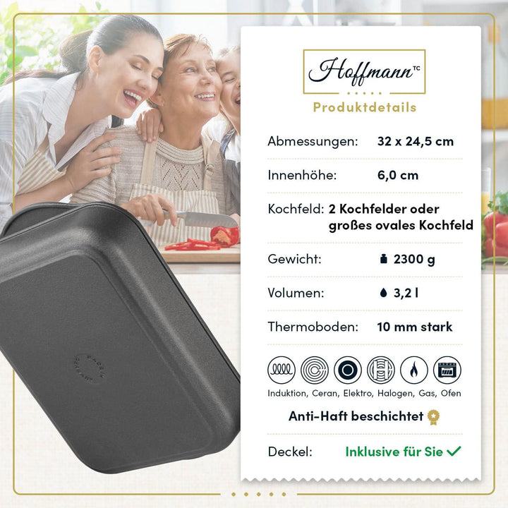 Hoffmann Hoffmann Aluguss Bratreine Auflaufform Induktion I Bräter Rechteckig 32x 24,5 x 6 cm Innenm