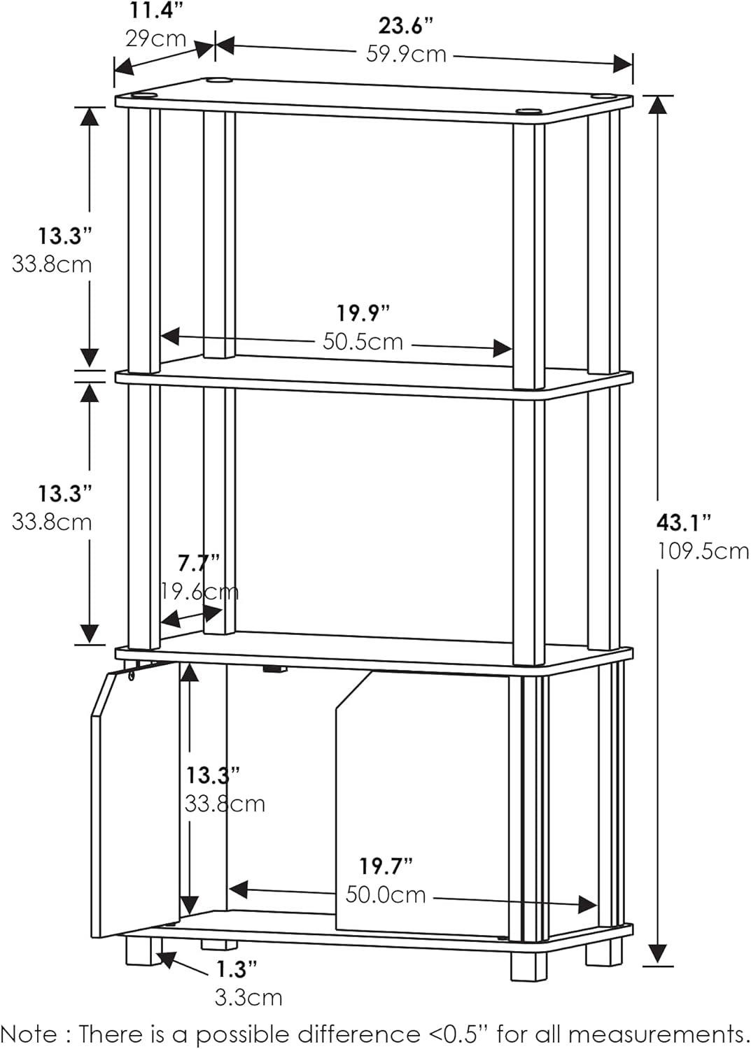Furinno Brahms Multifunktions-Regal, 4 Fächer, mit Tür, zur Auslage, Espresso/Schwarz Kaffeebraun (E
