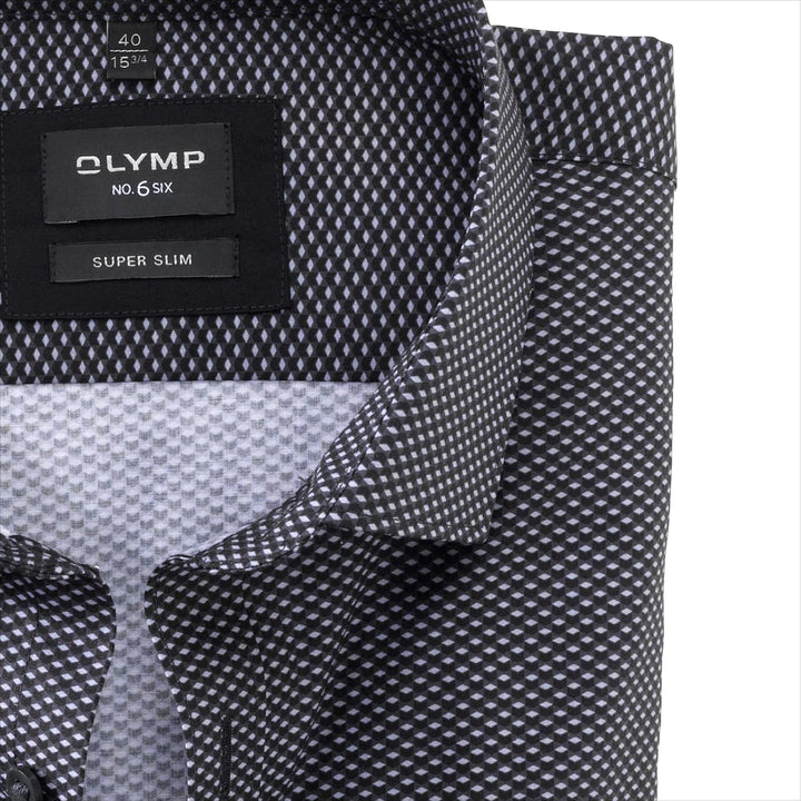 OLYMP No. Six super Slim Hemd Langarm Haifischkragen Muster blau 41 Schwarz, 41 Schwarz