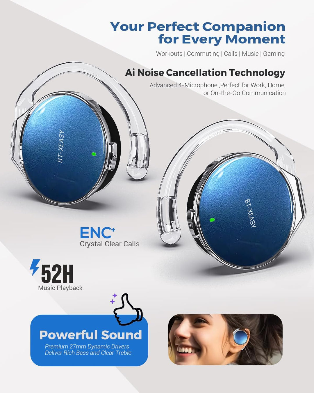 On Ear Kopfhörer Bluetooth 5.4, Open Ear Kopfhörer Kabellos Bluetooth Geräuschunterdrückung, Wassert