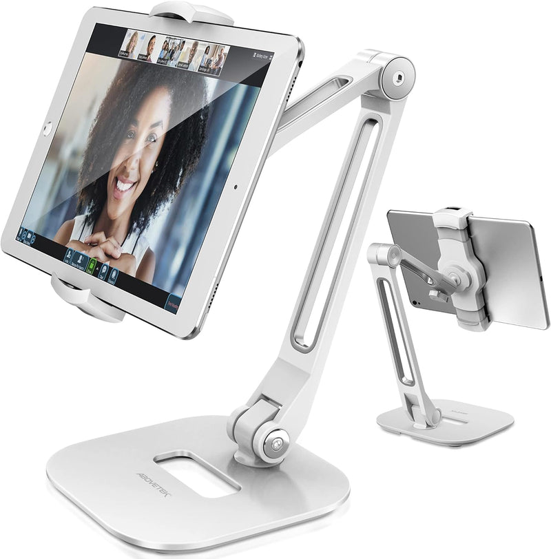 AboveTEK Long Arm Aluminium Tablet Ständer, Klapp Tablet Ständer mit 360 ° Swivel Clamp Halterung, p