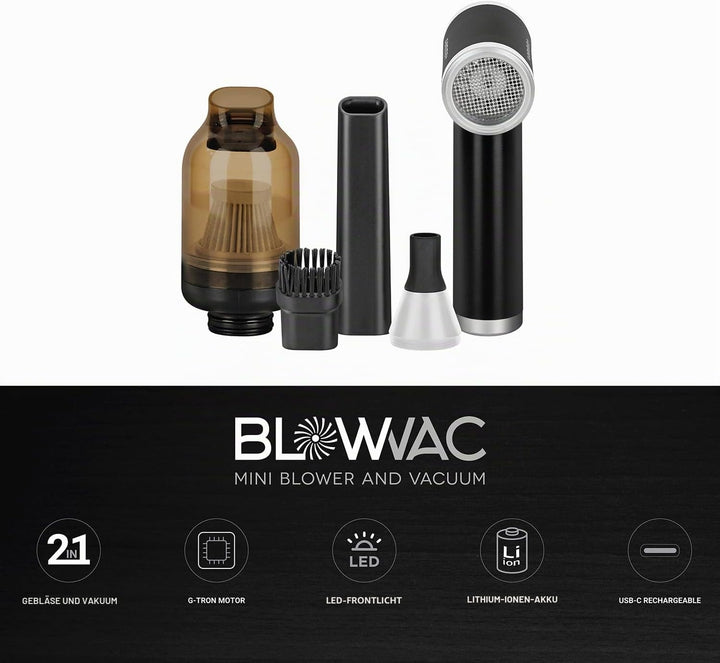 Gamma+ Blowvac Tragbarer kabelloser Staubsauger und Lüfter, wiederaufladbar über USB-C, 2 Stunden La