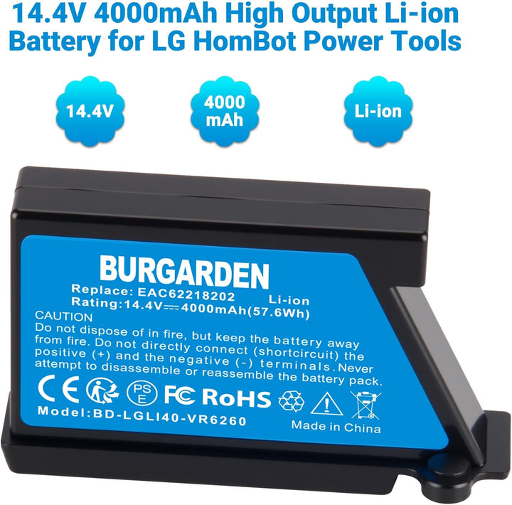 14.4V 4000mAh Li-Ion Akku für LG HomBot VR66801VMIP, VR66802VMWP, VR7412RB Staubsauger Home Cleaner