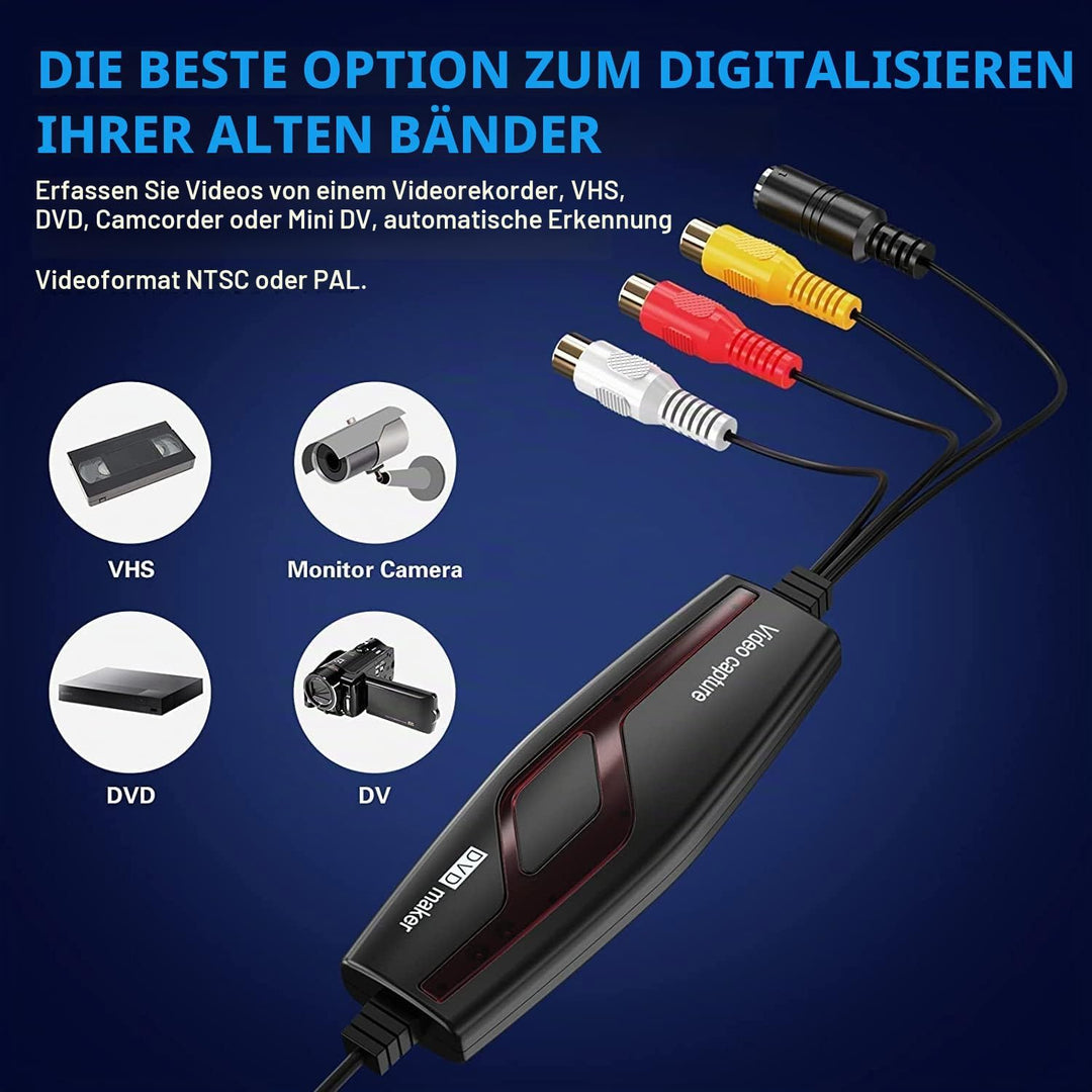 DIGITNOW! Video Grabber Überträgt Hi8 VHS auf Digital DVD für Windows 10 / Mac, Video Capture Karte