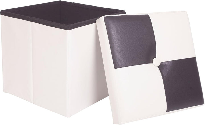 Rebecca Mobili Puff Truhe Weiss Schwarz, gepolstert, Urban, Wohnzimmer Schlafzimmer – Masse: 30 x 30
