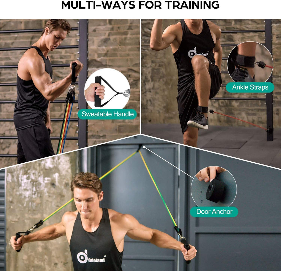 Odoland Resistance Bands Gymnastikband Widerstandsband Set mit Trainingsguide: 5X Expander Tubes, 4