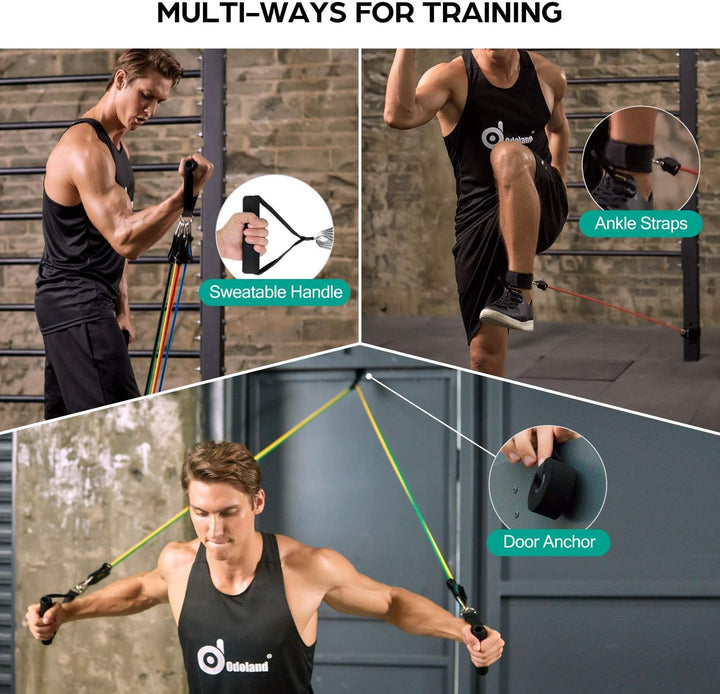 Odoland Resistance Bands Gymnastikband Widerstandsband Set mit Trainingsguide: 5X Expander Tubes, 4