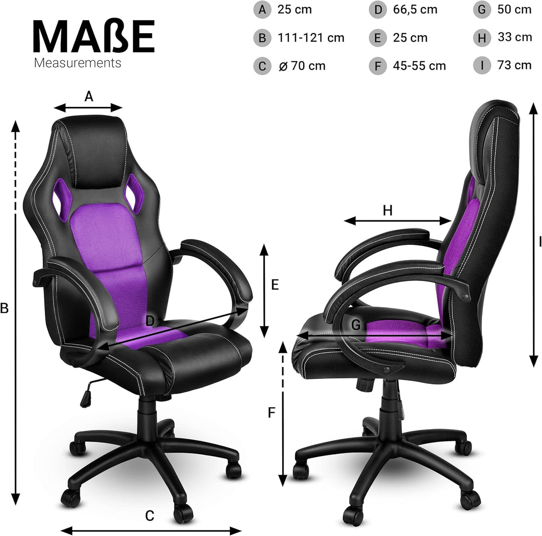 Racing Chefsessel Bürostuhl Drehstuhl 14 Farbvarianten, gepolsterte Armlehnen, Wippmechanik, Lift SG