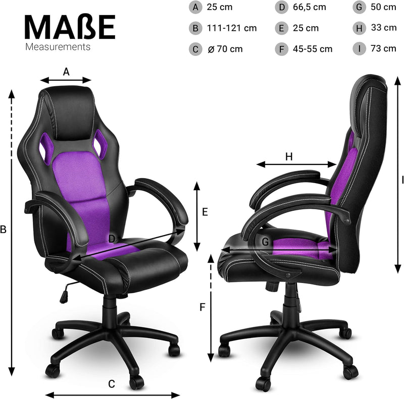 Racing Chefsessel Bürostuhl Drehstuhl 14 Farbvarianten, gepolsterte Armlehnen, Wippmechanik, Lift SG