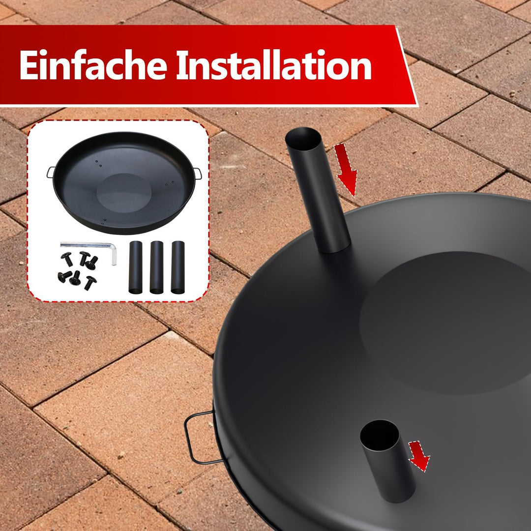 Feuerschale 80 cm, Feuerstelle Garten mit Griffen und Abnehmbaren Beinen,Feuerschale Edelstahl Tragb