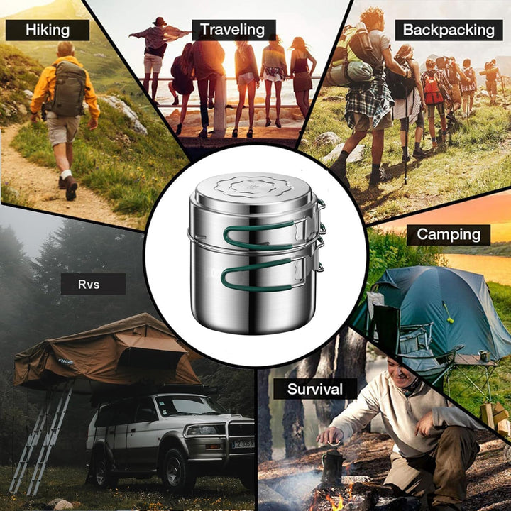 Camping Kochgeschirr Mess Kit, Edelstahl Camping Kochset, Backpacking Kochen Set Backpacking Ausrüst