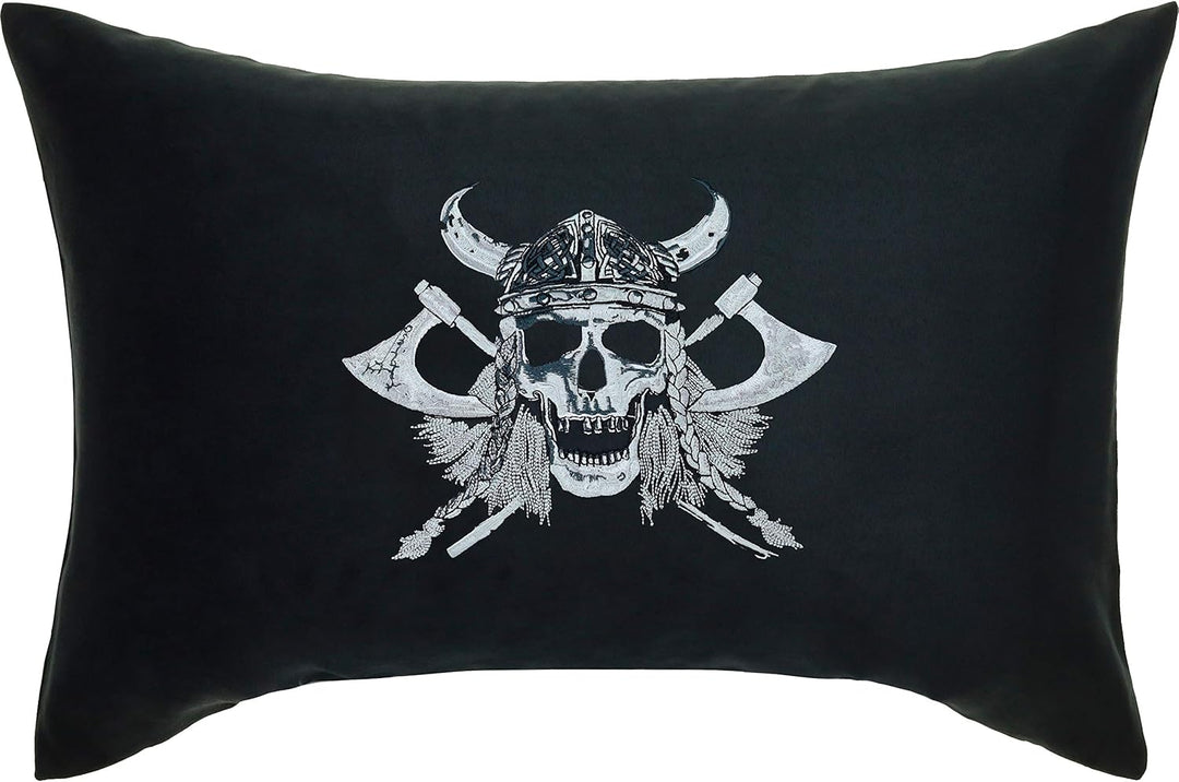 EXPRESS-STICKEREI Wikinger Kissen mit Füllung 40x60cm Totenkopf Wikinger Dekoration Skull Head Vikin
