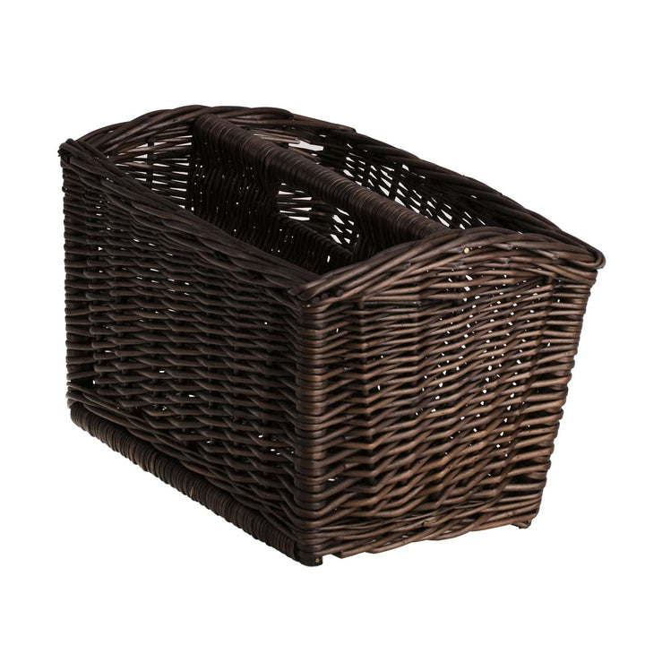 e-wicker24 Zeitungskorb mit Tragegriff, Zeitungsständer in Wengegrau, Zeitschriftenständer, Weidenko