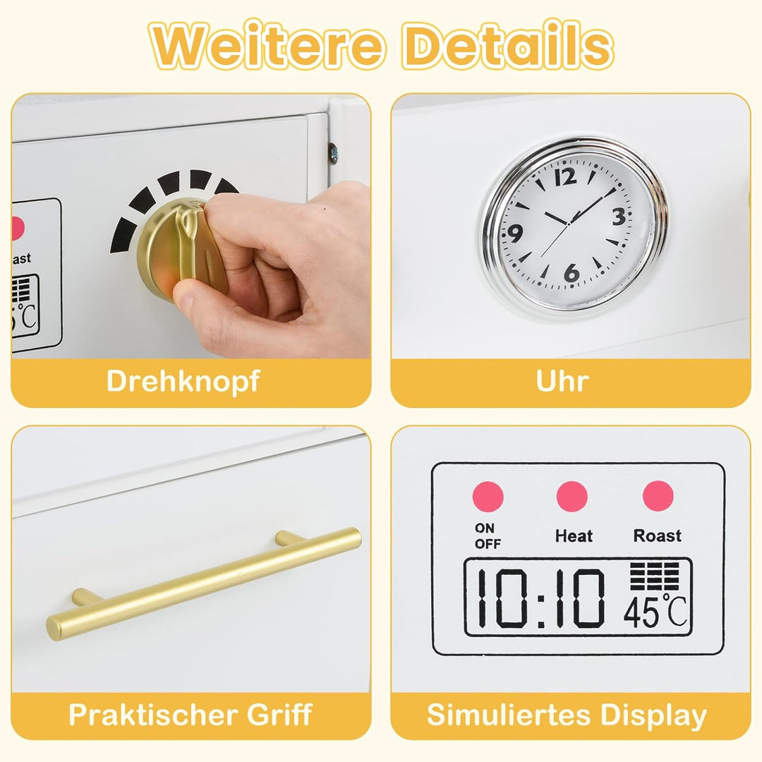 COSTWAY Kinderküche mit Kühlschrank, Spielküche Holz mit Herd & Spüle & Spülmaschine, Spielzeugküche