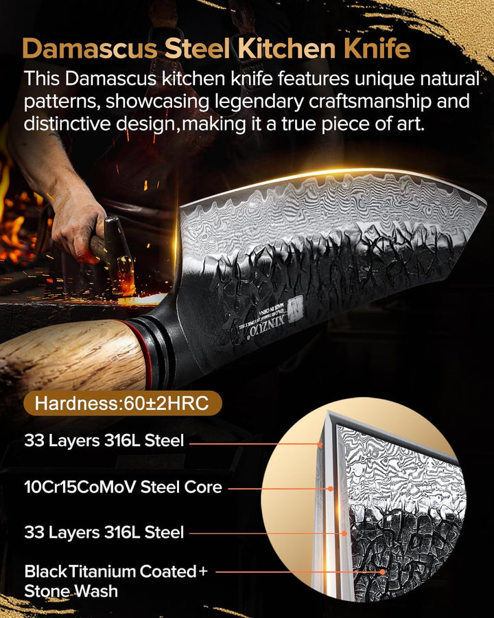 XINZUO 14,5cm Santokumesser Damaststahl 10Cr15CoMoV Stahlkern -Profi Chefmesser Damaszener Stahl Küc