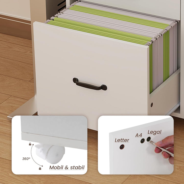 OC Orange-Casual 2er Aktenschrank mit 3 Schubladen und 2 Ablagen, 2 TLG-Mobiler Druckertisch mit Rol
