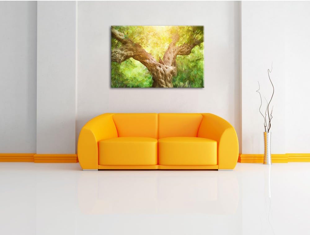 Pixxprint Mächtiger Baum im Wald Kunst Pinsel Effekt, Format: 100x70 auf Leinwand, XXL riesige Bilde