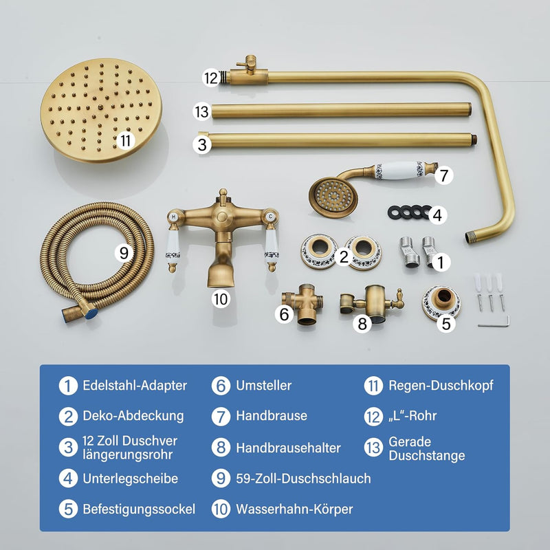 Suguword Messing Duscharmatur Duschset Duschsystem Regenduschset mit Kopfbrause Handbrause Duschkopf