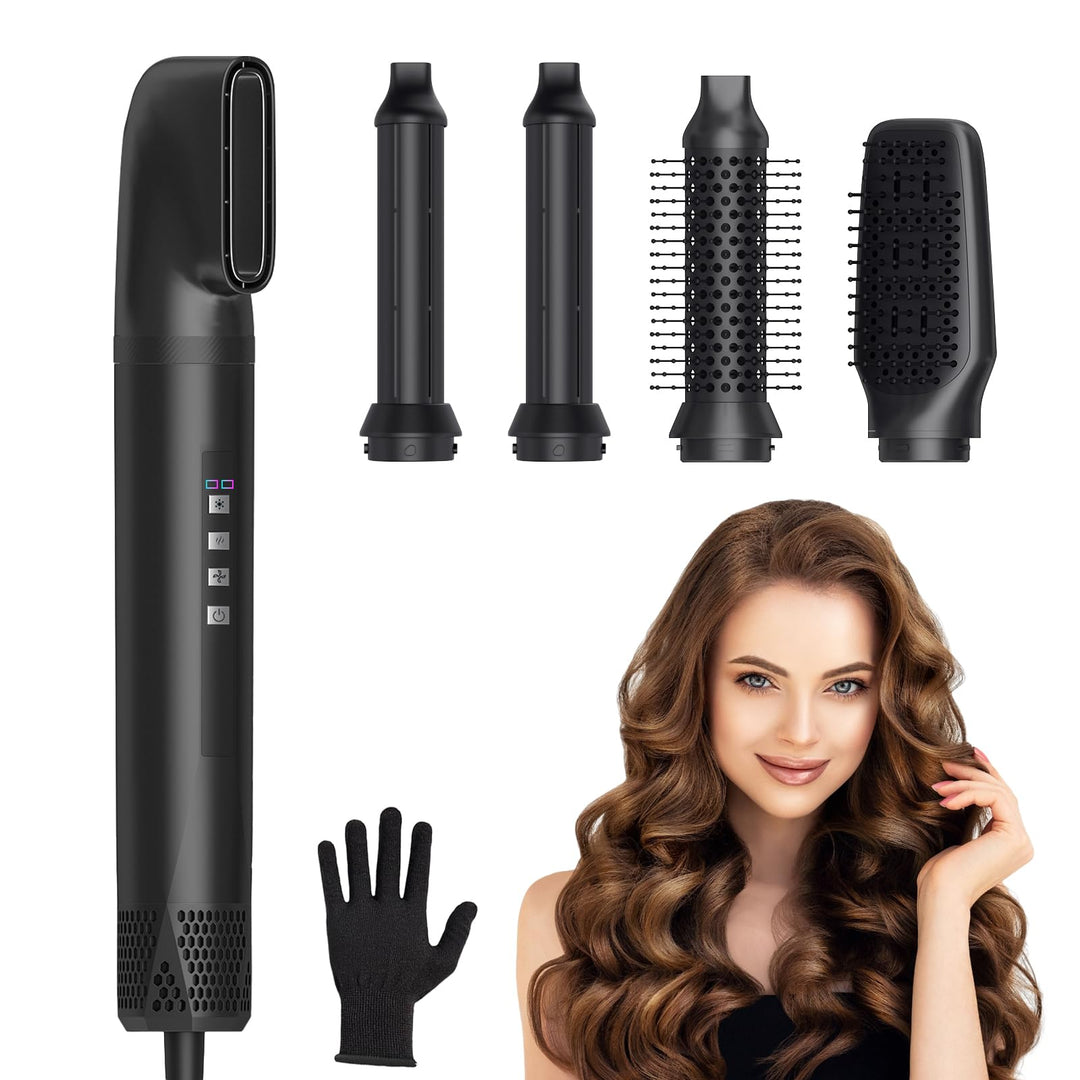 Airstyler Set 5in1, Professioneller Warmluftbürste Set 1300W,Multifunktionaler Hairstyler,Lockenstab