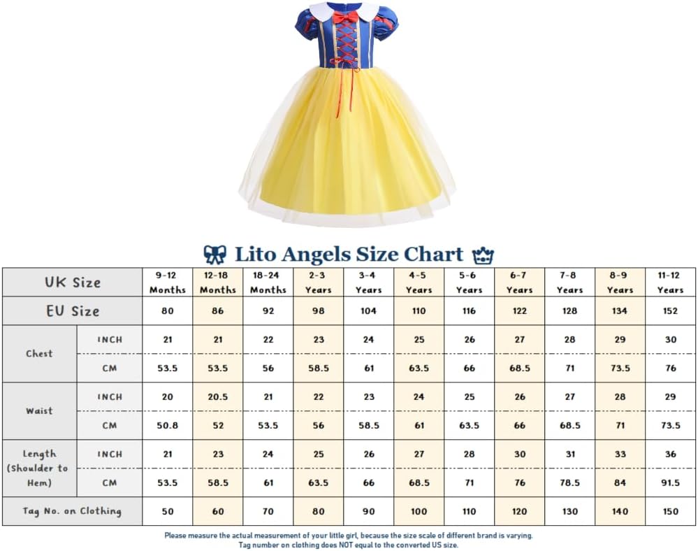 Lito Angels Prinzessin Schneewittchen Prächtiges Kostüm Kleid für Kinder Mädchen (12 Monate bis 12 J