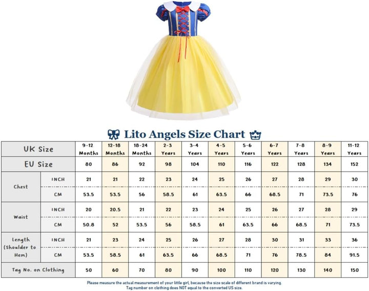 Lito Angels Prinzessin Schneewittchen Prächtiges Kostüm Kleid für Kinder Mädchen (12 Monate bis 12 J