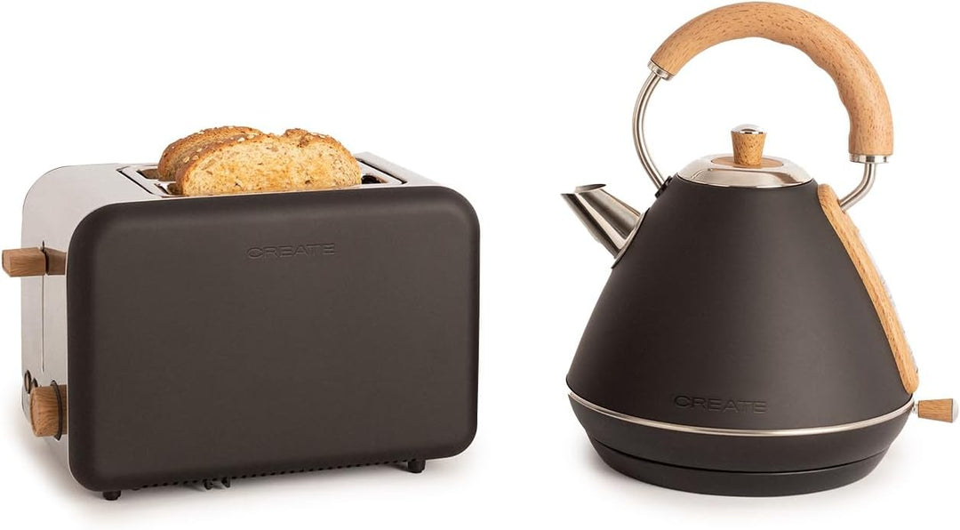 CREATE/PACK TOAST RETRO + KETTLE RETRO L/Toaster und Wasserkocher schwarz / 3 programmierbare Toastz