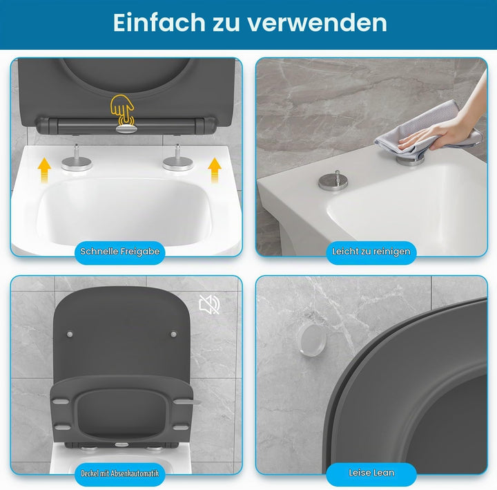 WC Sitz Eckig Form, Toilettendeckel mit Absenkautomatik, Klobrille Duroplast mit Schnellverschluss,