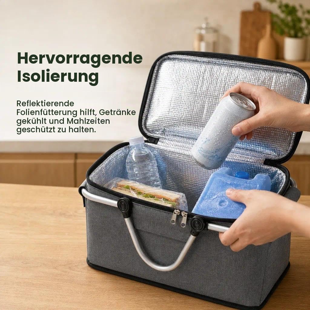 Einkaufskorb Faltbar, Einkaufskorb mit Kühlfunktion, Thermo als Picknickkorb, Tragekorb, für Picknic
