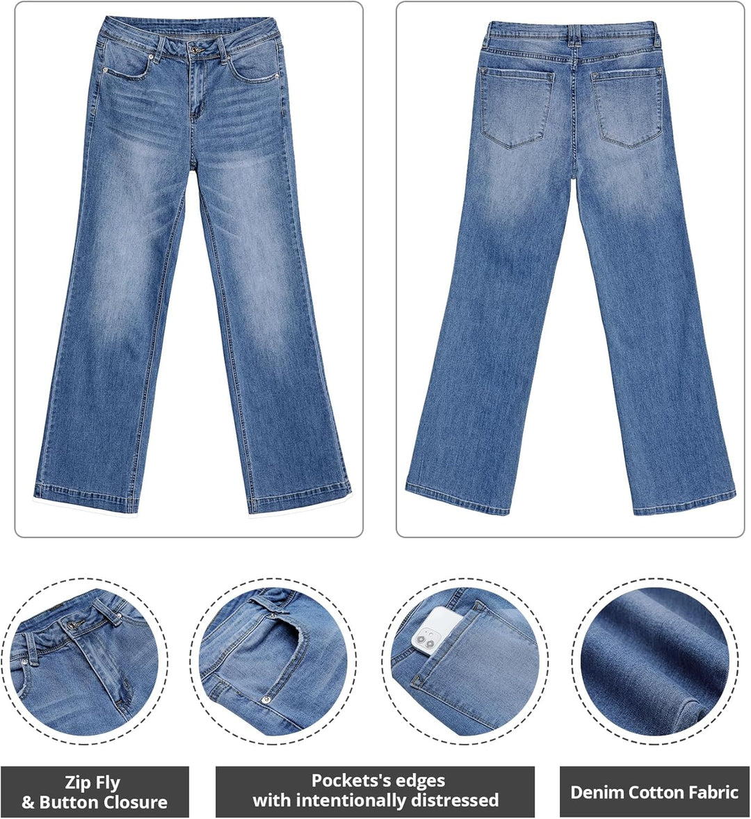 Roskiky Schlaghose Damen Jeans Wide Leg Baggy Jeans Damen High Waist Stretch Hosen Damen Jeans S A-b