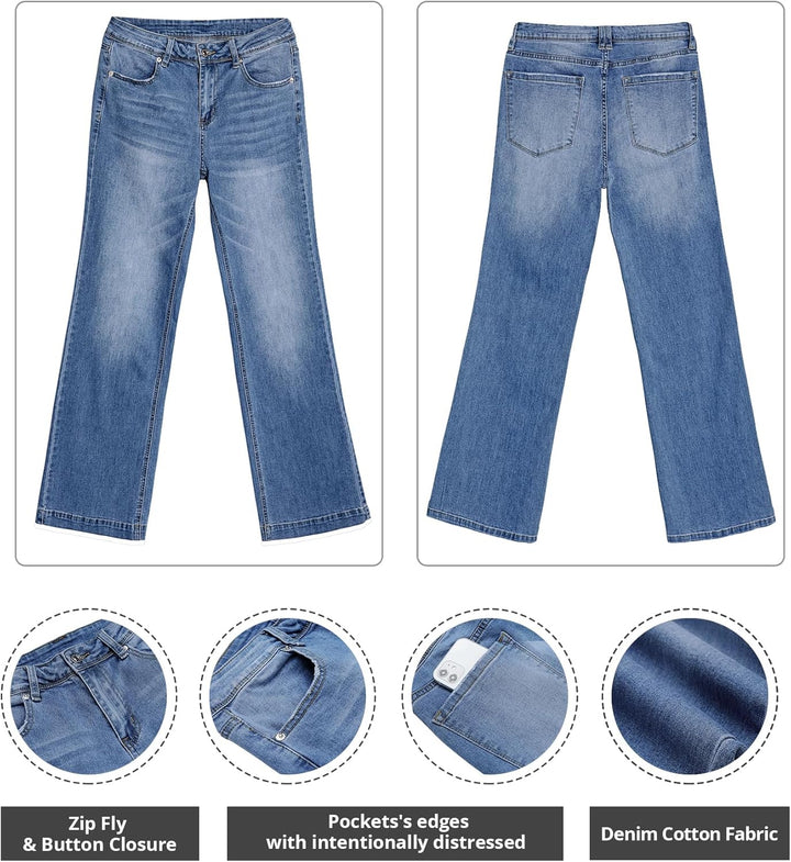 Roskiky Schlaghose Damen Jeans Wide Leg Baggy Jeans Damen High Waist Stretch Hosen Damen Jeans S A-b