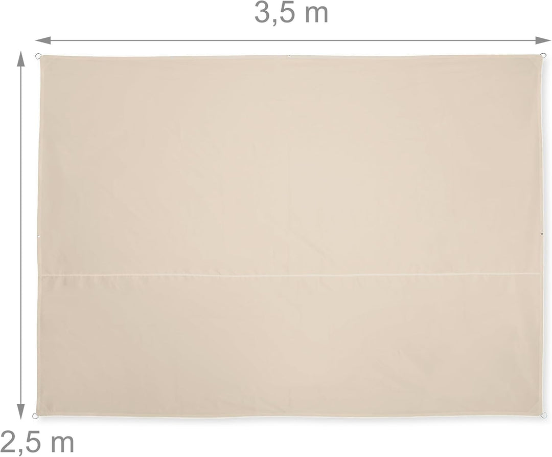 Relaxdays Sonnensegel rechteckig, 2,5 x 3,5 m, wasserabweisend, UV-beständig, mit Spannseilen, Terra