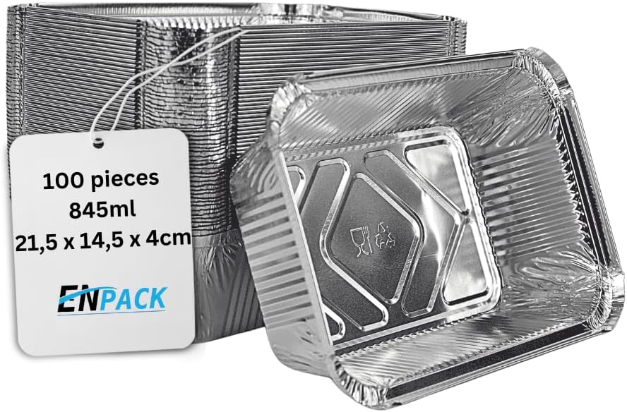 Enpack Aluschale R1-845L - 100 Stück Aluminiumschale mit Deckel - Menüschale - eckige Alu Form mit 8