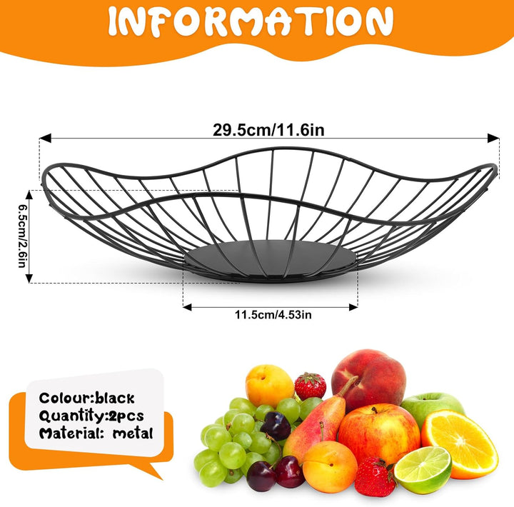 2er Set Obstkörbe Metall Schwarz – Moderne Drahtkörbe für Obst & Gemüse, Deko Fruchtkorb für Küche &