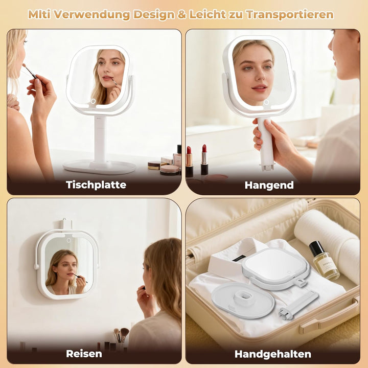 Schminkspiegel mit Beleuchtung, 20fache Vergrösserungsspiegel mit Licht, Abnehmbarer Kosmetikspiegel