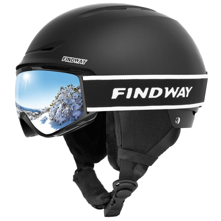 Findway Skihelm und Skibrille Set, SnowboardHelm mit Brille für Damen und Herren Erwachsene Skihelme